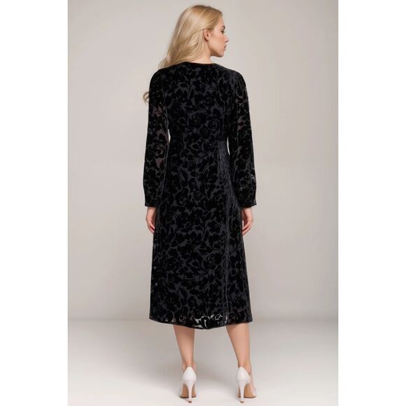 Johnny Was Jade Women’s Black Jacquard Velvet Burnout Silk Blend Wynnter Midi Dr - Picture 4 of 15